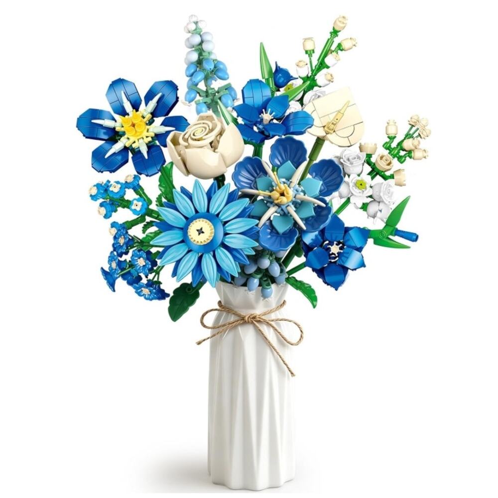 SUNHABI Blue Flower Building Set Botanical Bouquet DIY Decor NEW